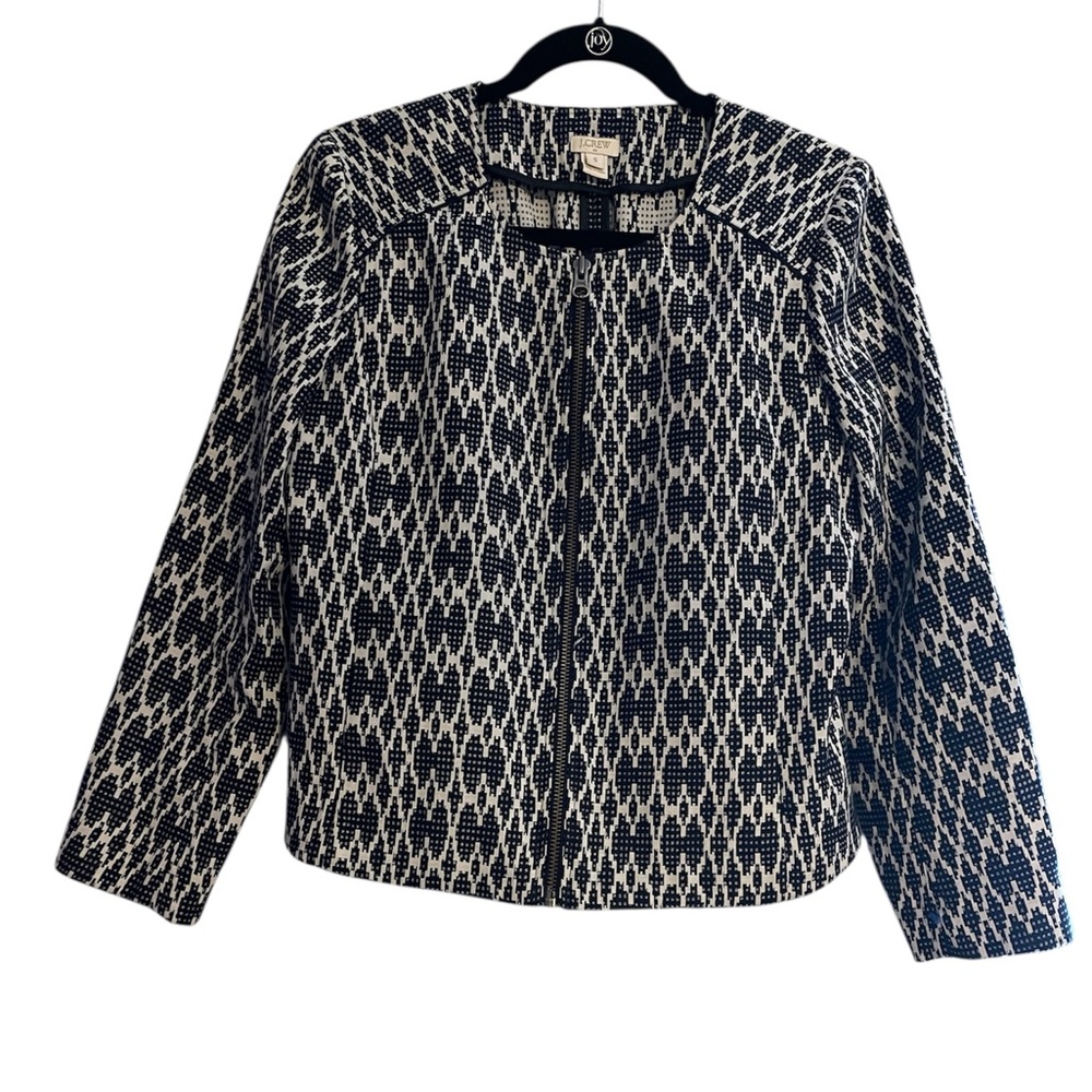 J.Crew Jacquard Ikat‎ Moto Jacket Blazer • Small • Navy & White • Cute & Chic!
